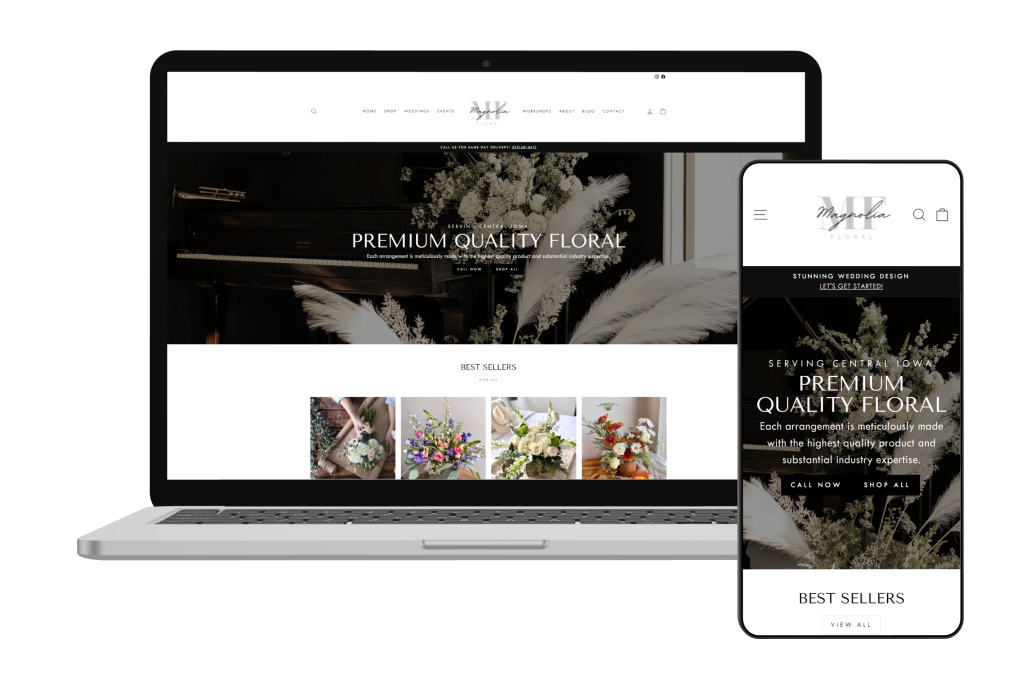 Visual mockup of Magnolia Floral website rendered on a laptop and smartphone.