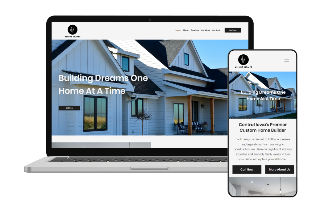 Visual mockup of Allure Homes website rendered on a laptop and smartphone.