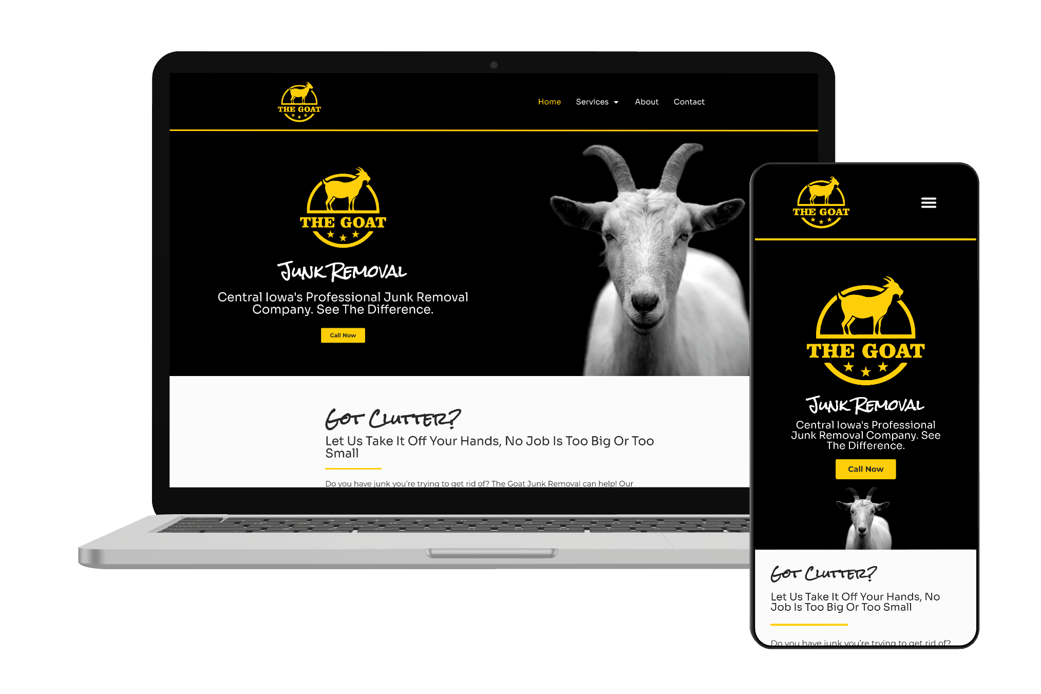 Visual mockup of The Goat website rendered on a laptop and smartphone.