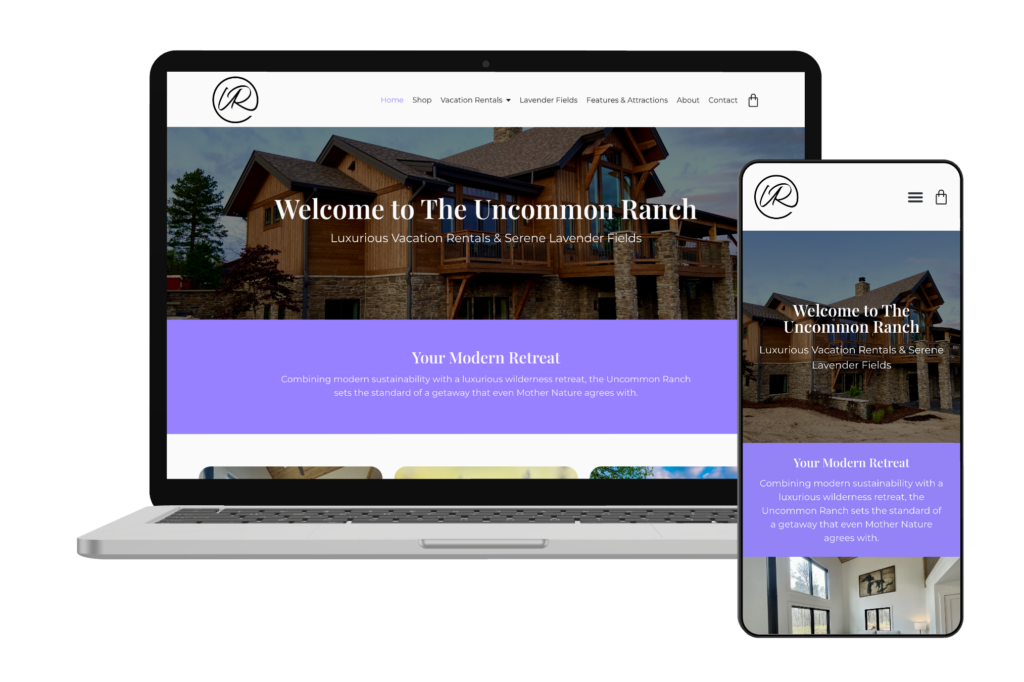 Visual mockup of Uncommon Ranch website rendered on a laptop and smartphone.