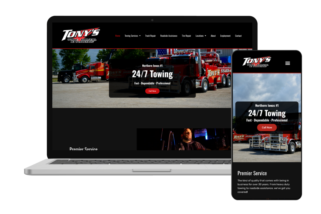 Visual mockup of Tony's website rendered on a laptop and smartphone.